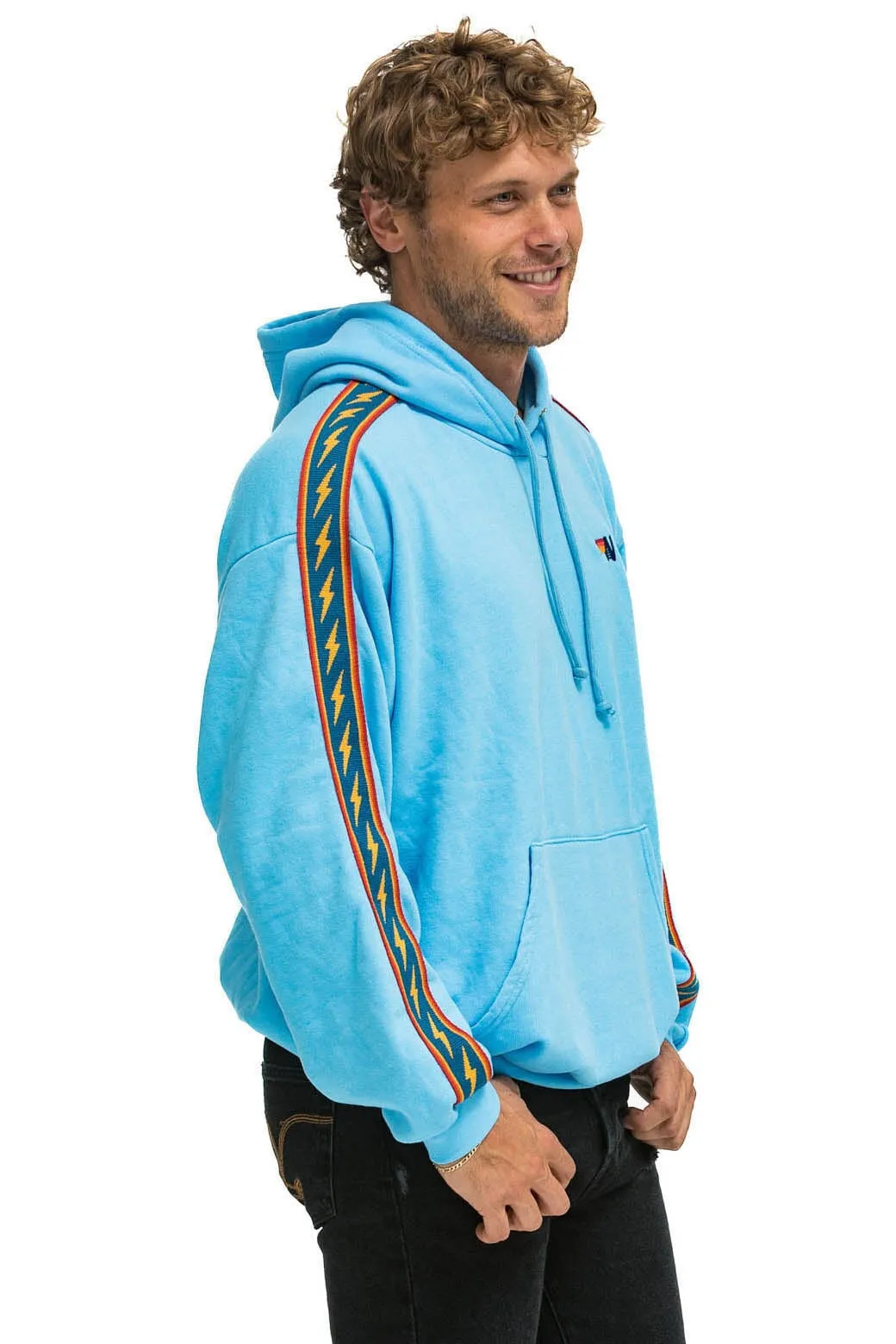 BOLT STRIPE RELAXED PULLOVER HOODIE - SKY