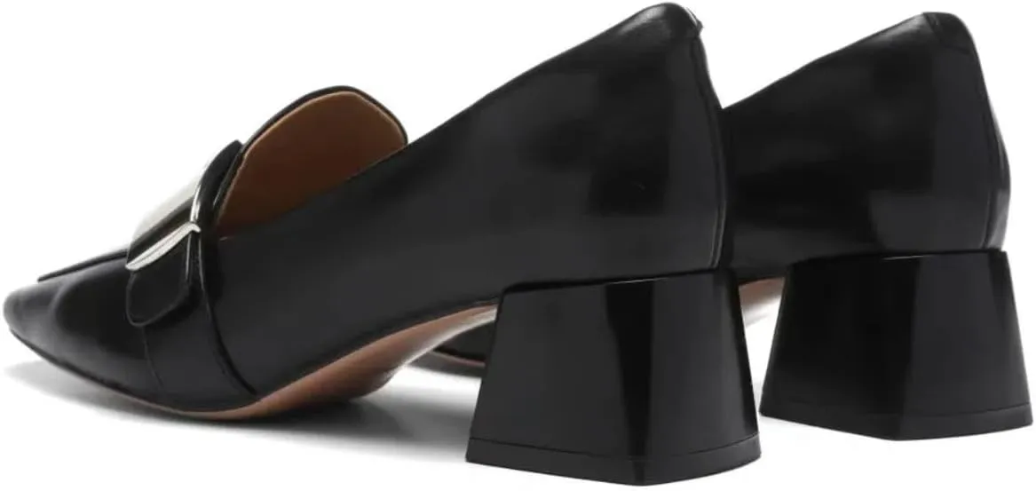 Classic Slip-on Loafers for Women Mid-Heeled Square Toe Soft Genuine Full Leather Shoes Elegant Ladylike Temperament Flats Chunky Block Heels