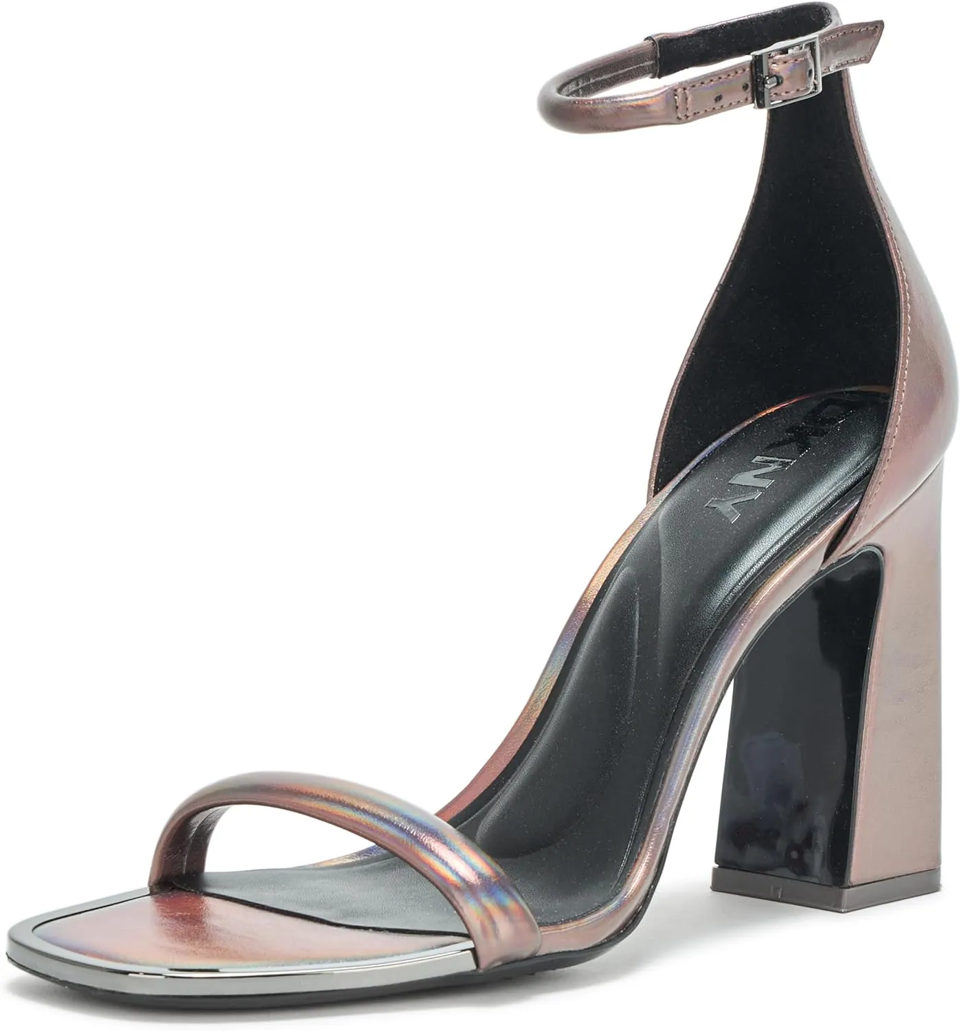 DKNY Women's Waylin Sqaure Toe Ankle Strap Block Heel Heeled Sandal