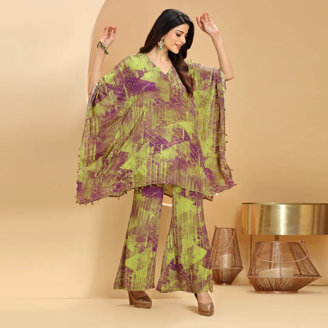 Lime Green And Purple Elegant Co-Ord Set