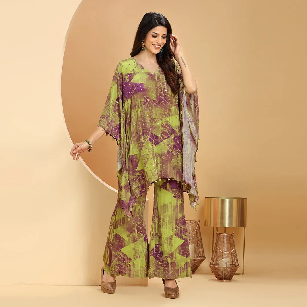 Lime Green And Purple Elegant Co-Ord Set