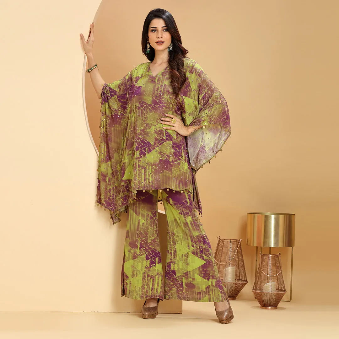 Lime Green And Purple Elegant Co-Ord Set