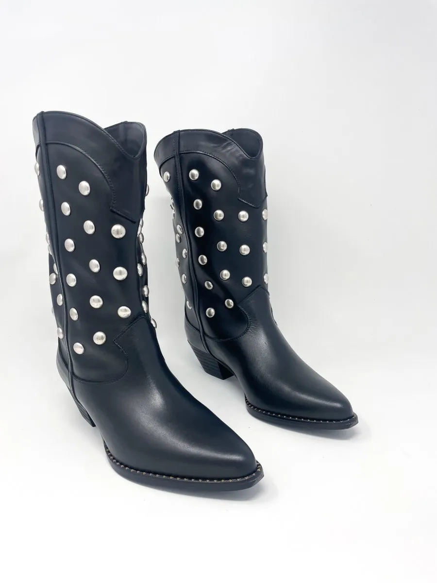 Loretta in Black Calf w/Studs