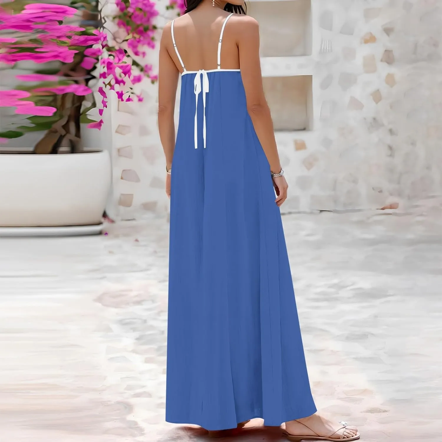 Maxi Dresses for Women 2025 Sleeveless Adjustable Spaghetti Straps Long Dress Summer Loose Flowy Boho Beach Sundress