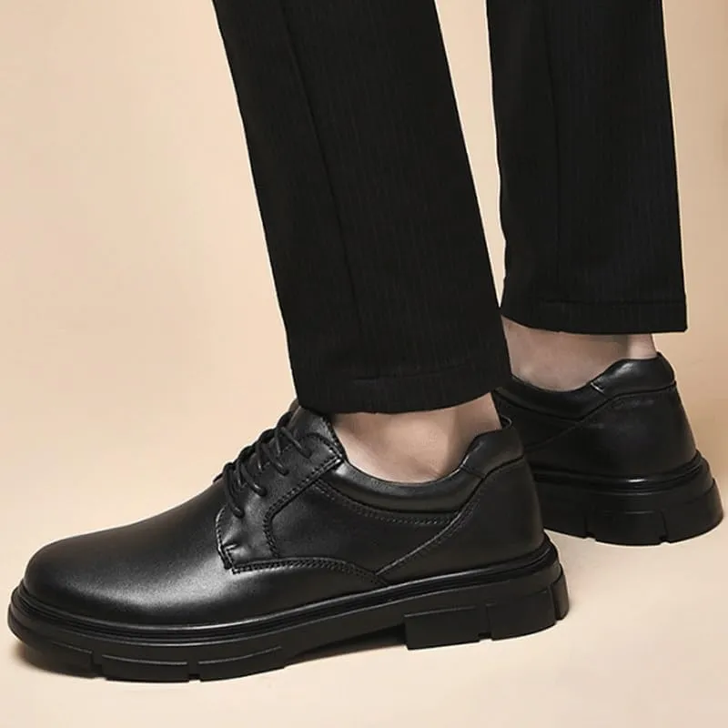 Men Genuine Leather Business Brogue Handmade Formal Oxfords Shoe Lace up Comfort Breathable Chunky Heels Dress Shoes for Business Work Dating