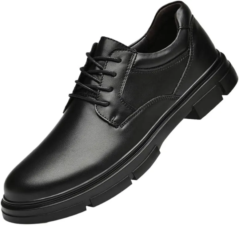 Men Genuine Leather Business Brogue Handmade Formal Oxfords Shoe Lace up Comfort Breathable Chunky Heels Dress Shoes for Business Work Dating