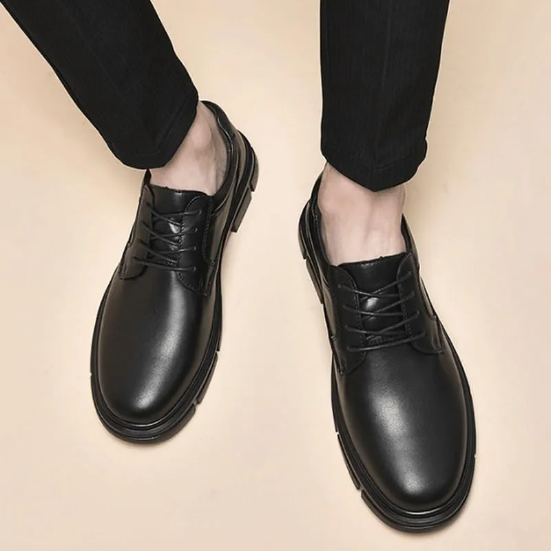 Men Genuine Leather Business Brogue Handmade Formal Oxfords Shoe Lace up Comfort Breathable Chunky Heels Dress Shoes for Business Work Dating
