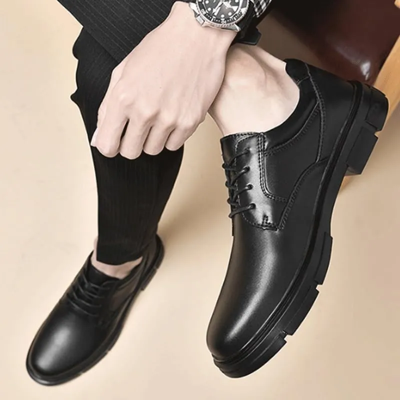 Men Genuine Leather Business Brogue Handmade Formal Oxfords Shoe Lace up Comfort Breathable Chunky Heels Dress Shoes for Business Work Dating