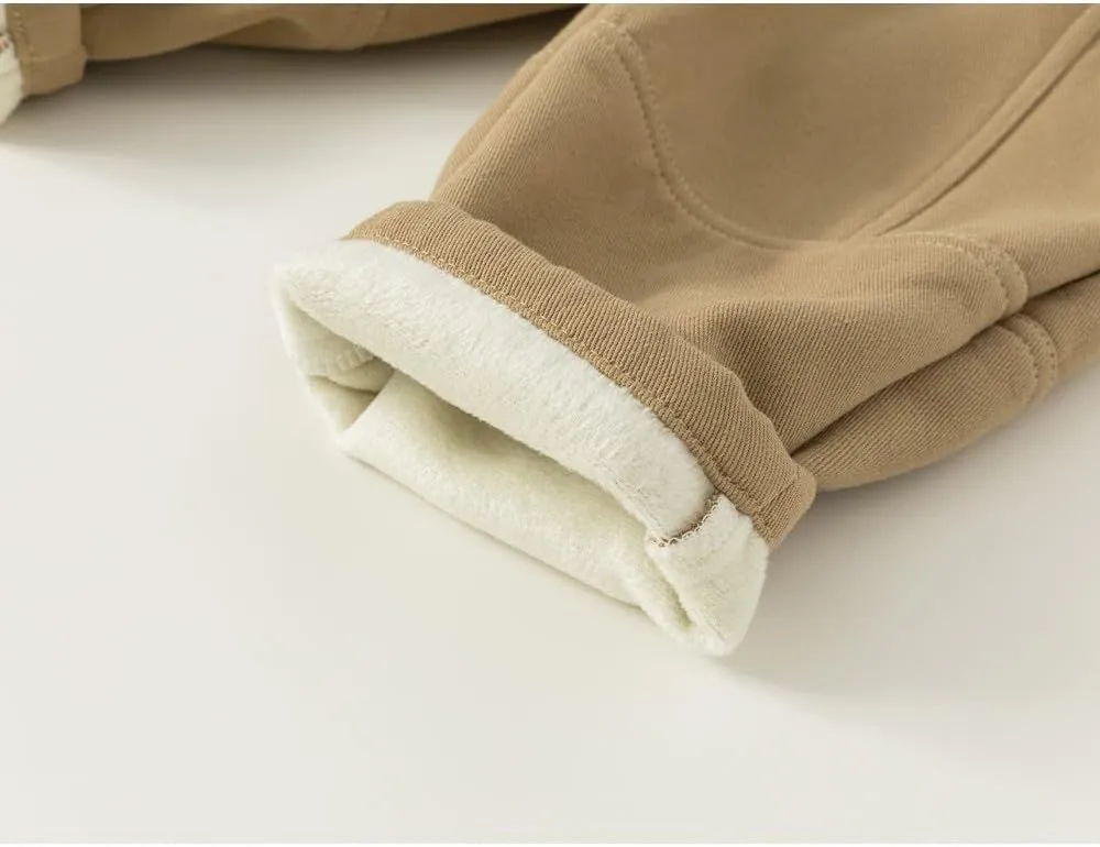Meufam Toddler Boys Girls Sweatpants Fleece Lined Jogger Pants Solid Color Elastic Waist Winter Warm Sherpa Trousers Bottoms