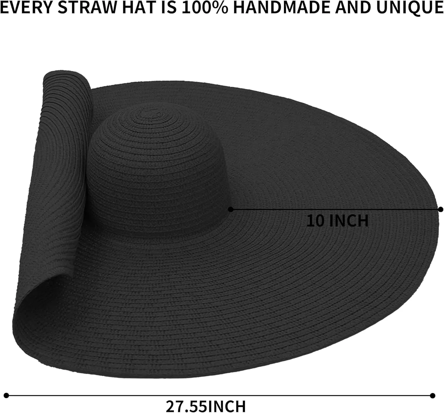 Oversized Beach Straw Hats for Women Extra Large Wide Brim Beach Hat Foldable Roll up Floppy Sun Hat Summer UV Protection