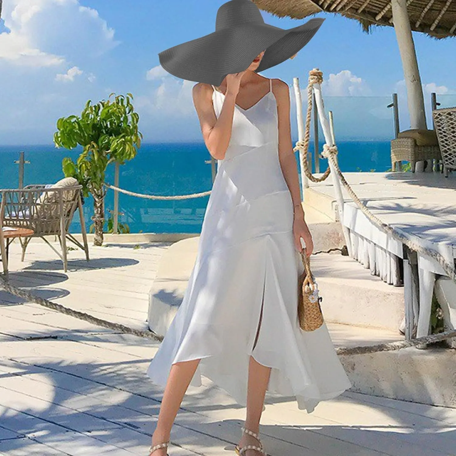 Oversized Beach Straw Hats for Women Extra Large Wide Brim Beach Hat Foldable Roll up Floppy Sun Hat Summer UV Protection