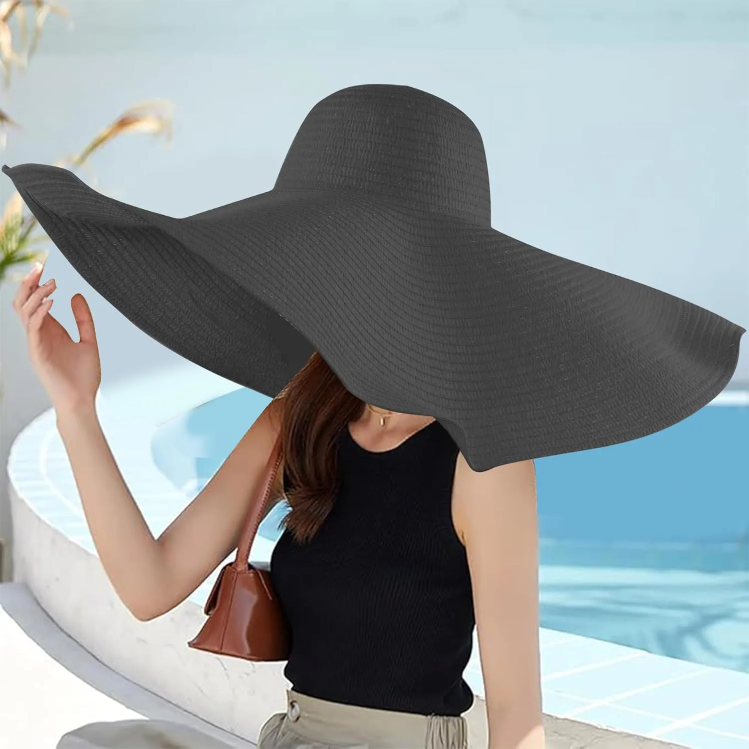 Oversized Beach Straw Hats for Women Extra Large Wide Brim Beach Hat Foldable Roll up Floppy Sun Hat Summer UV Protection