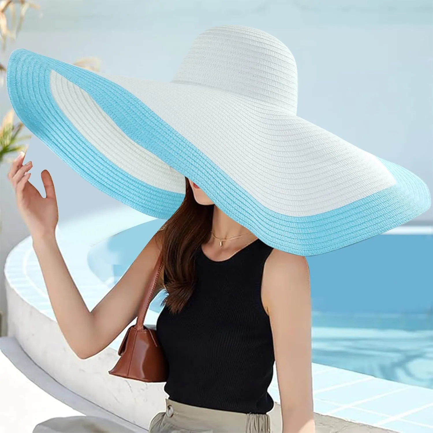 Oversized Beach Straw Hats for Women Extra Large Wide Brim Beach Hat Foldable Roll up Floppy Sun Hat Summer UV Protection