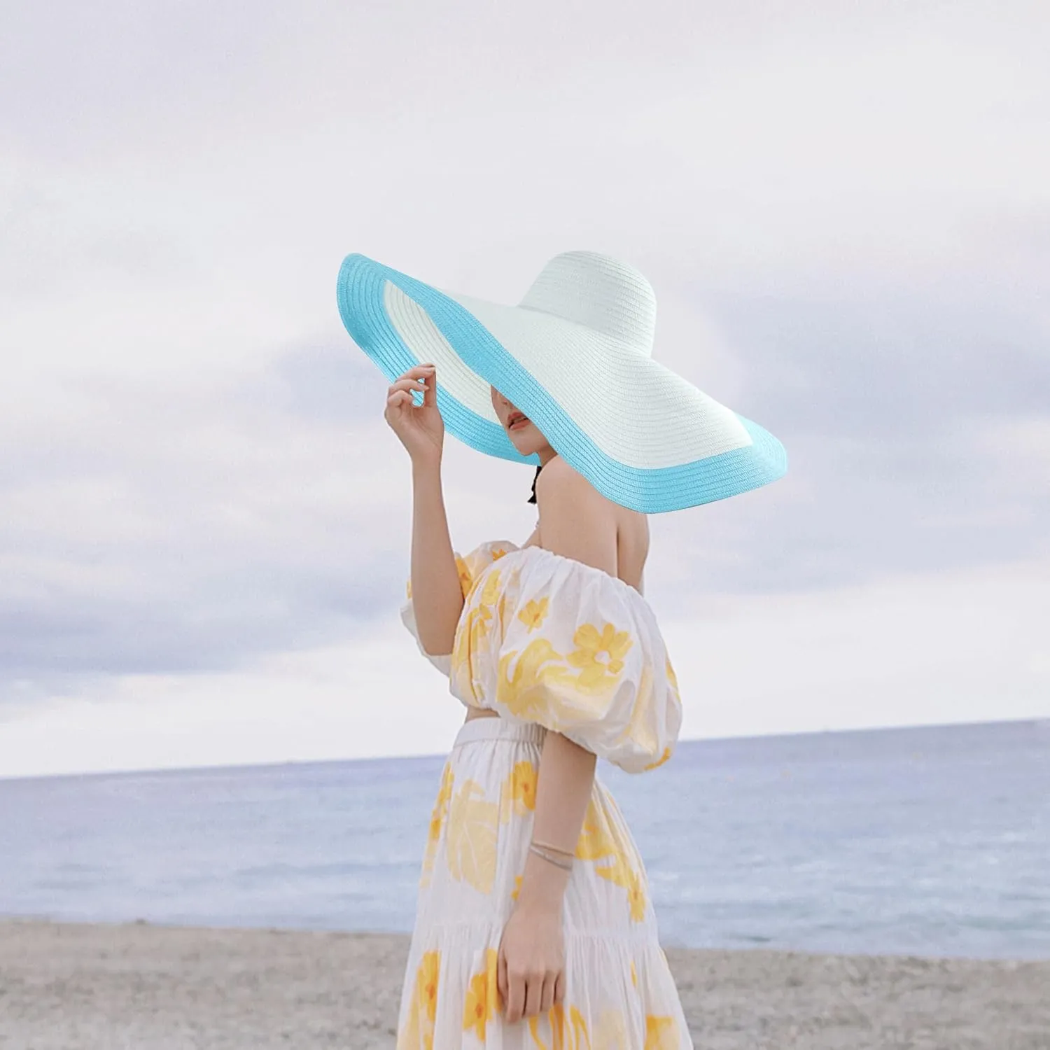 Oversized Beach Straw Hats for Women Extra Large Wide Brim Beach Hat Foldable Roll up Floppy Sun Hat Summer UV Protection