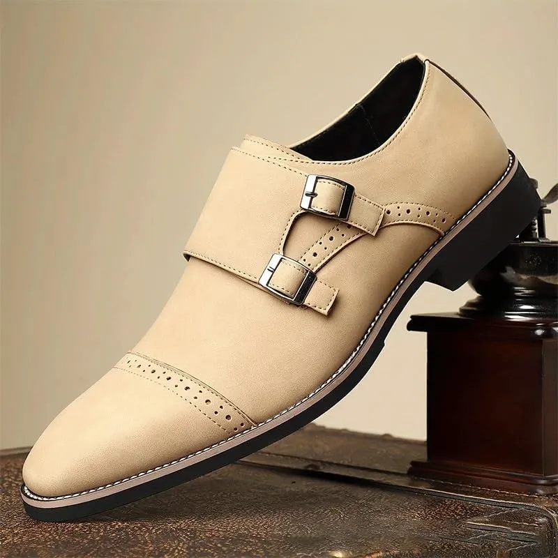 Plus Size Retro Dress Oxford Breathable Comfy Non Slip Rubber Sole Leather Brogue Shoes Slip-On Oxfords with Monk Strap