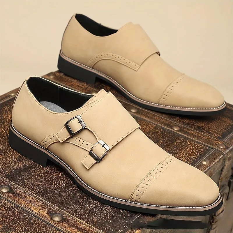 Plus Size Retro Dress Oxford Breathable Comfy Non Slip Rubber Sole Leather Brogue Shoes Slip-On Oxfords with Monk Strap