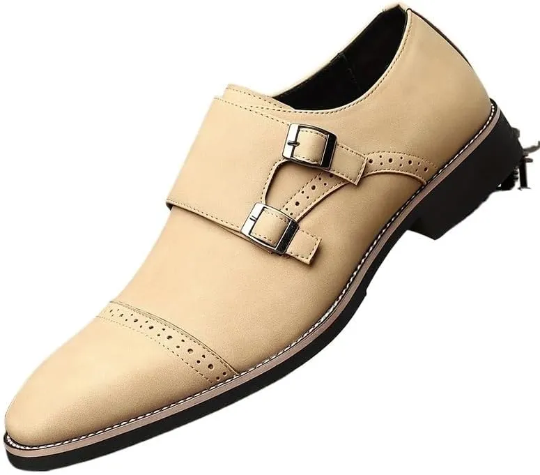 Plus Size Retro Dress Oxford Breathable Comfy Non Slip Rubber Sole Leather Brogue Shoes Slip-On Oxfords with Monk Strap