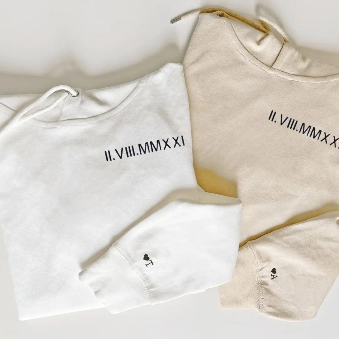 "Anniversary Date Roman Numeral" Matching Hoodies - Personalized Matching Hoodies For Couples