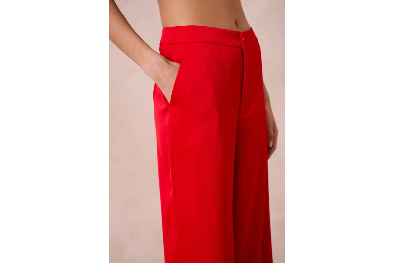 Satin Straight Cut Pants Red