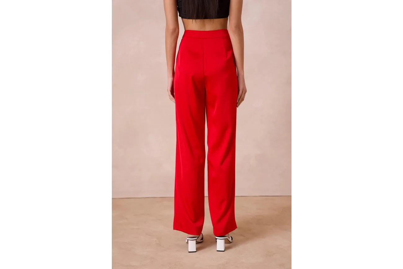 Satin Straight Cut Pants Red