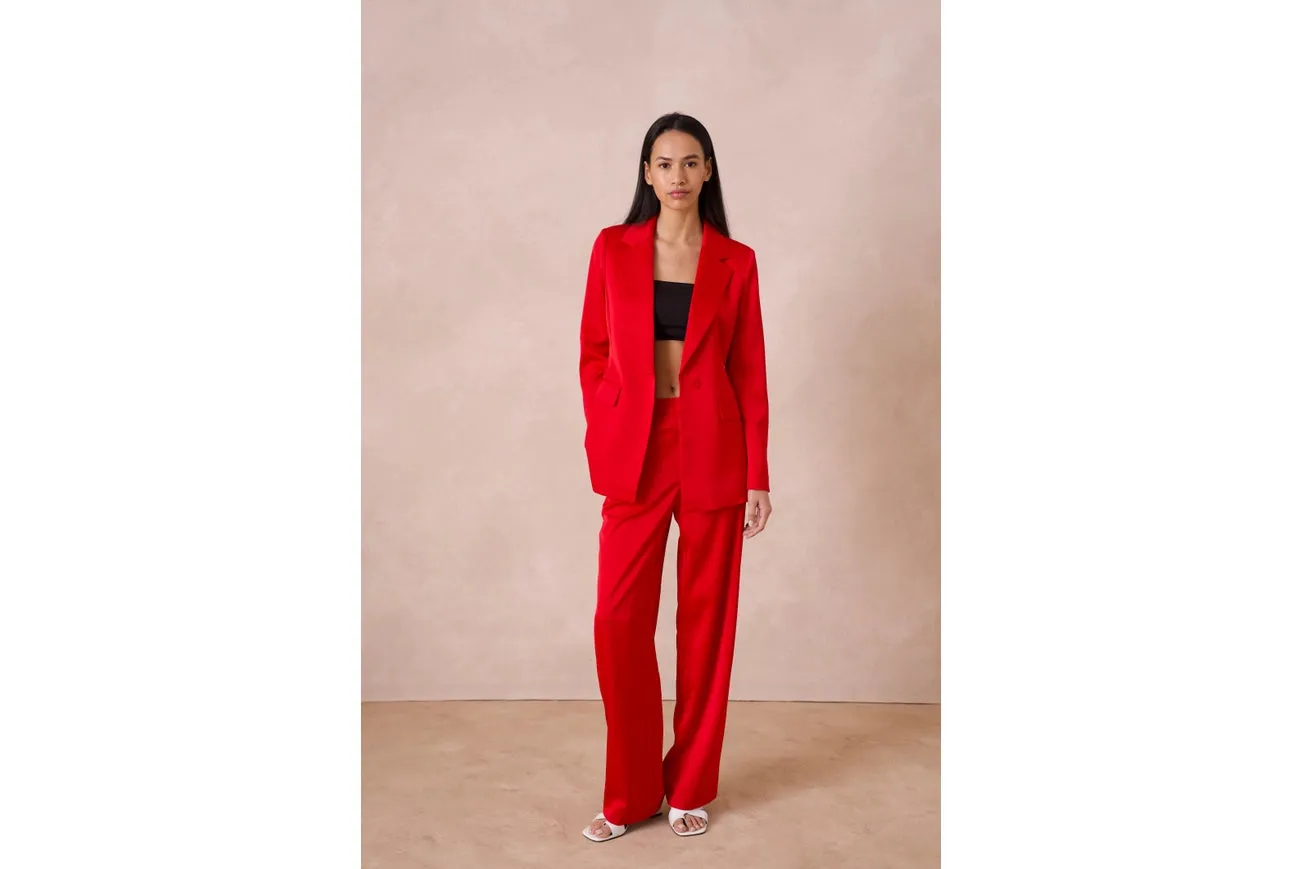 Satin Straight Cut Pants Red