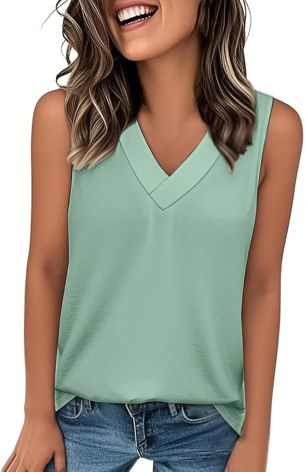 Tank Top for Women Summer V Neck T-Shirt Trendy Sleeveless Basic Tee Loose Fit 2025 Fashion