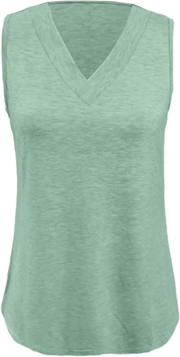 Tank Top for Women Summer V Neck T-Shirt Trendy Sleeveless Basic Tee Loose Fit 2025 Fashion