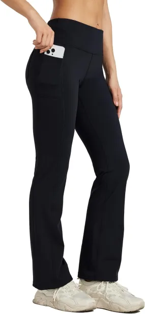 Willit Women's Fleece Lined Pants Yoga Bootcut Thermal Winter Pants High Waisted Flare Leggings Water Resistant