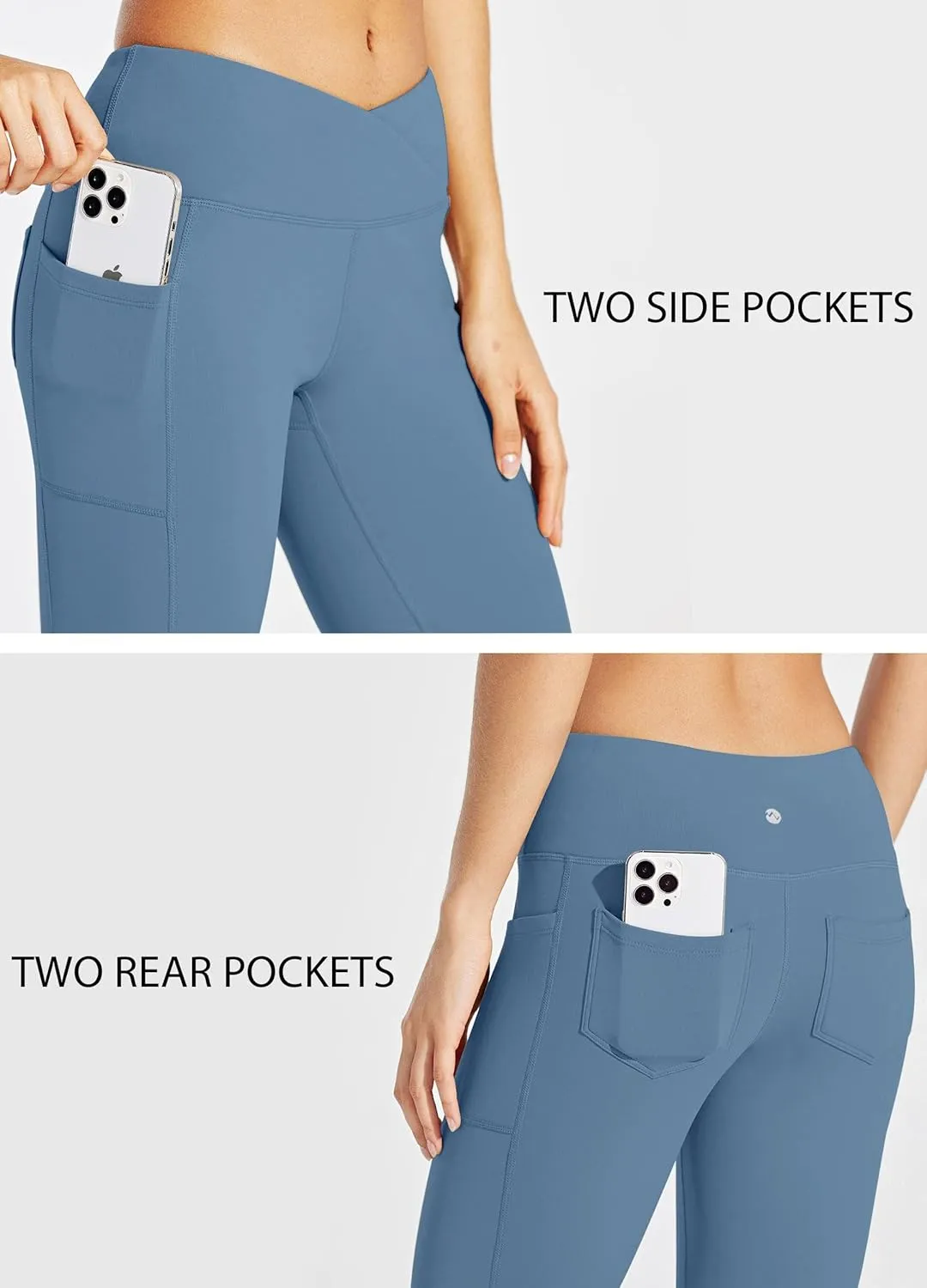 Willit Women's Fleece Lined Pants Yoga Crossover Leggings Bootcut Thermal Winter Pants Flare Leggings Water Resistant