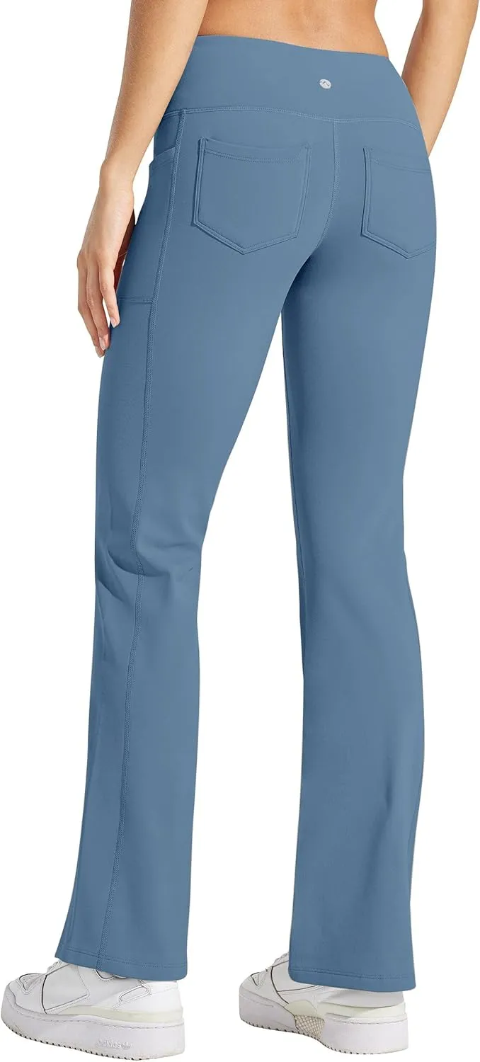 Willit Women's Fleece Lined Pants Yoga Crossover Leggings Bootcut Thermal Winter Pants Flare Leggings Water Resistant