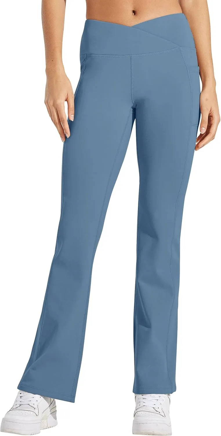 Willit Women's Fleece Lined Pants Yoga Crossover Leggings Bootcut Thermal Winter Pants Flare Leggings Water Resistant