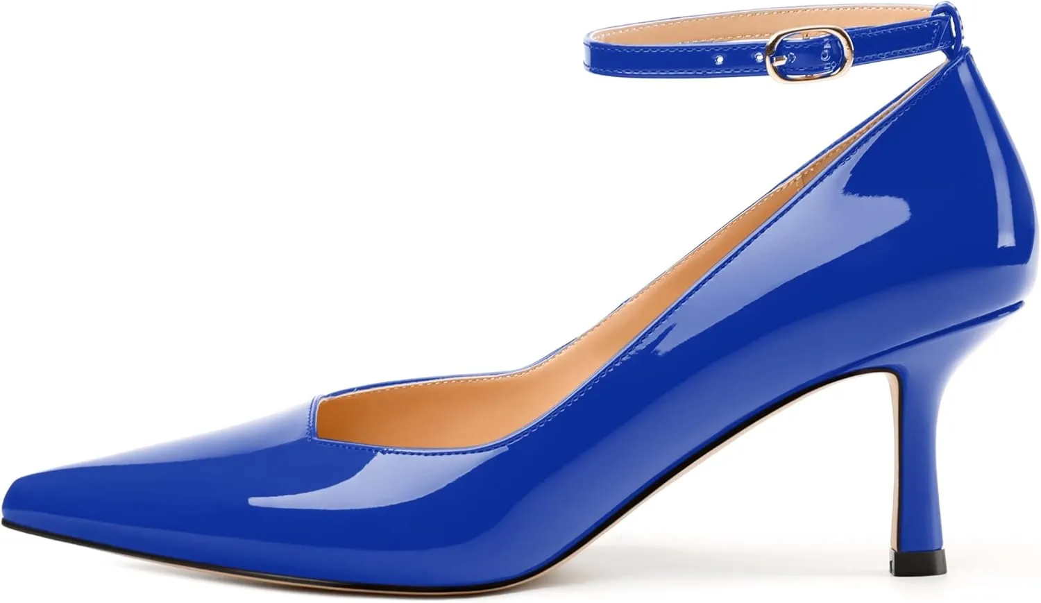 Womens Kitten Heels Comfort Fashion Pointed Toe Solid Buckle Ankle Strap Pump