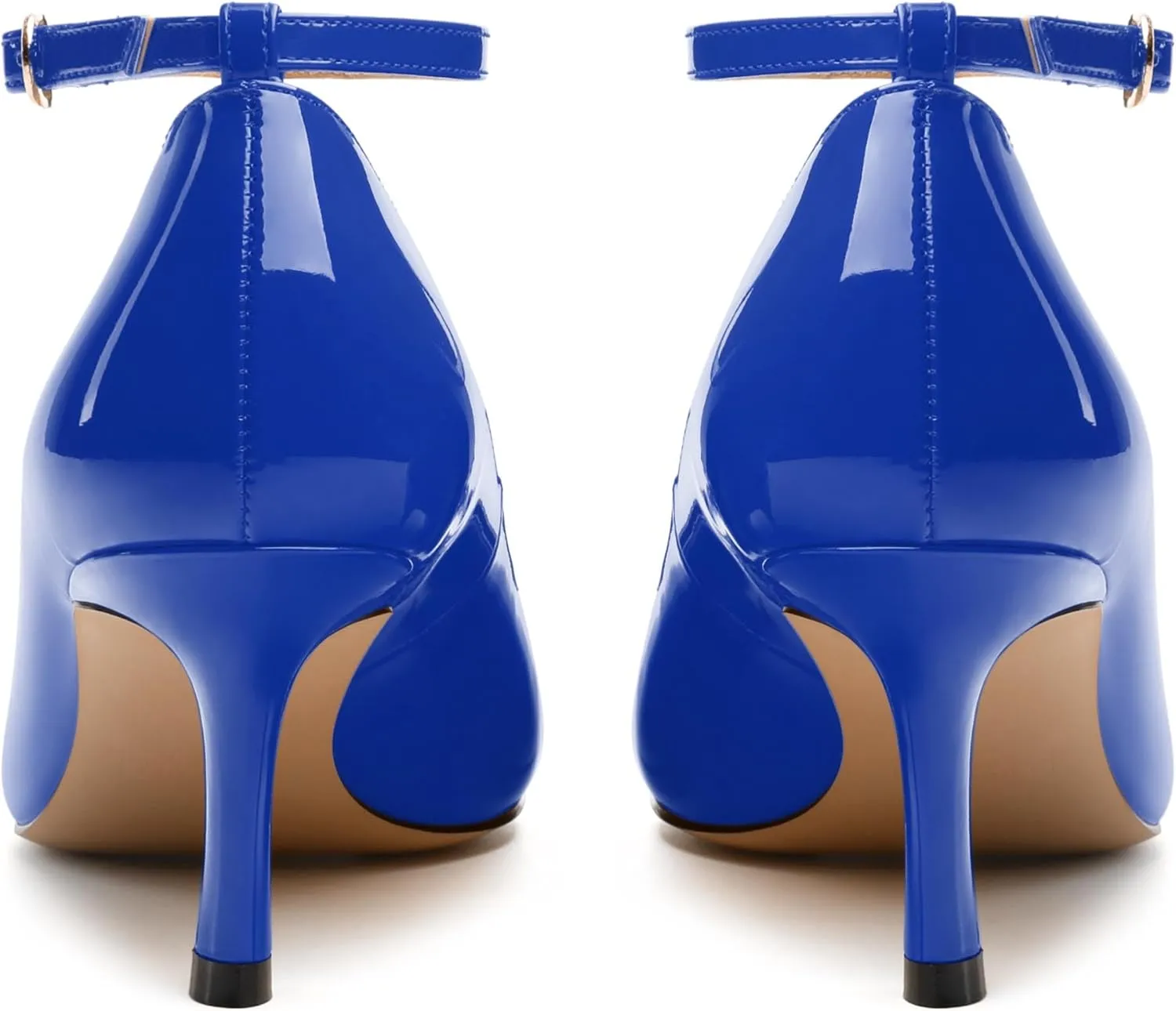 Womens Kitten Heels Comfort Fashion Pointed Toe Solid Buckle Ankle Strap Pump