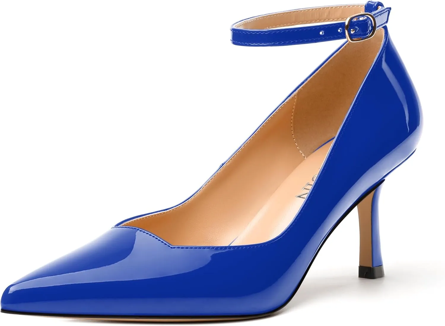 Womens Kitten Heels Comfort Fashion Pointed Toe Solid Buckle Ankle Strap Pump