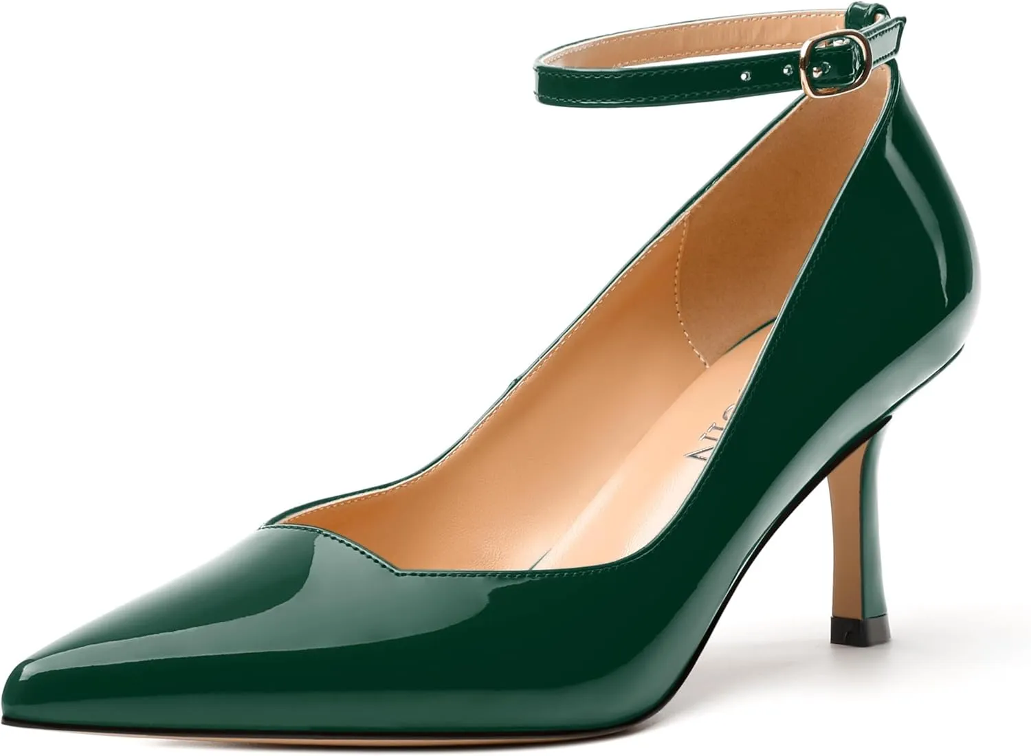 Womens Kitten Heels Comfort Fashion Pointed Toe Solid Buckle Ankle Strap Pump
