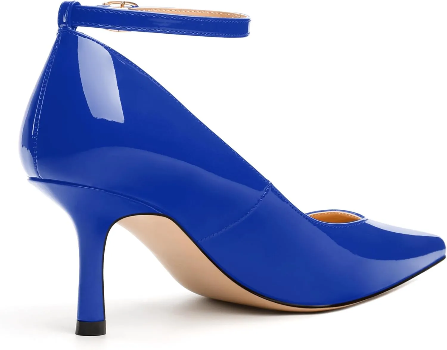 Womens Kitten Heels Comfort Fashion Pointed Toe Solid Buckle Ankle Strap Pump