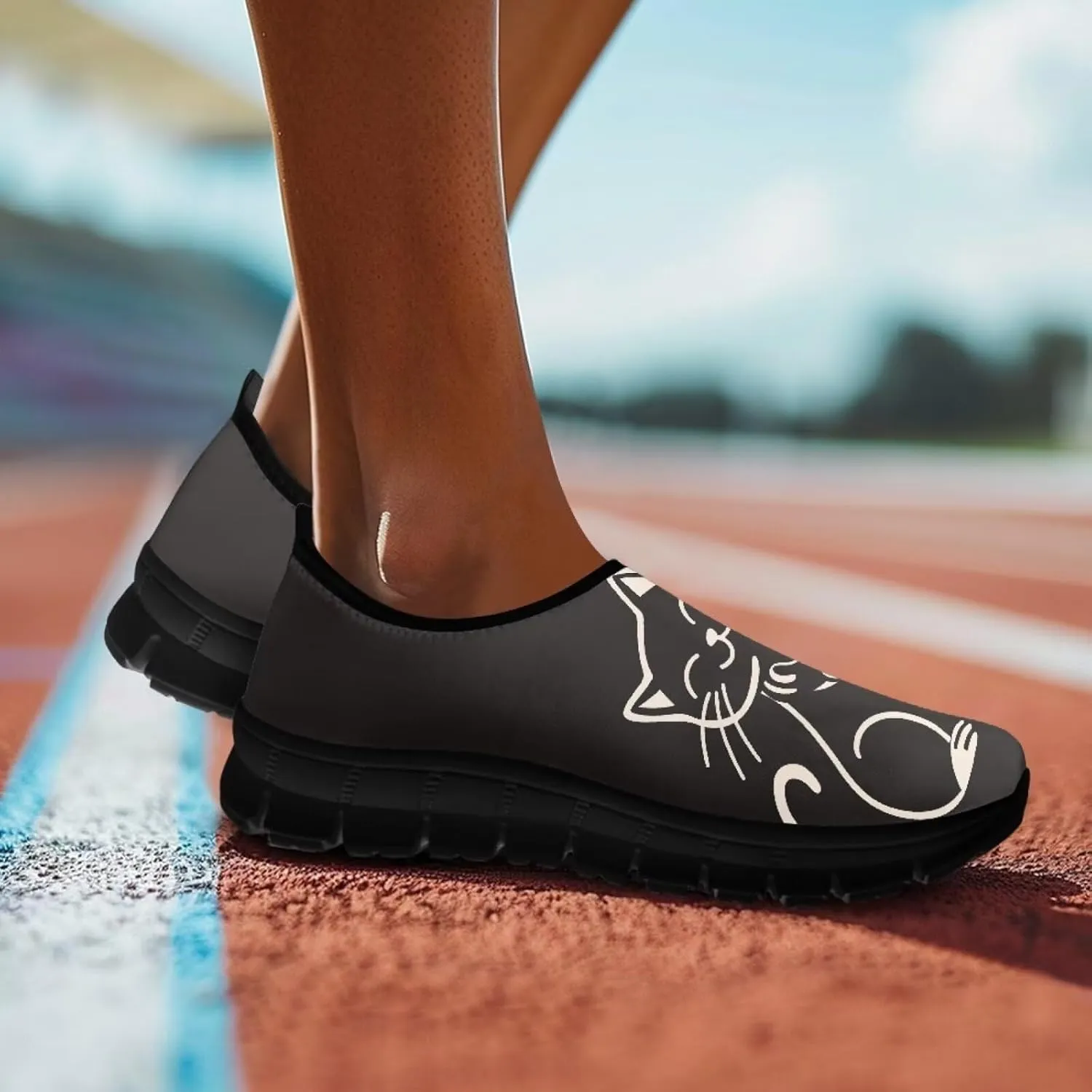 Womens Slip On Shoes Cats Sneakers Loafers Non Slip Athletic Tennis Shoe Breathable Low Cut Sneaker Arch Support Soft Loafer