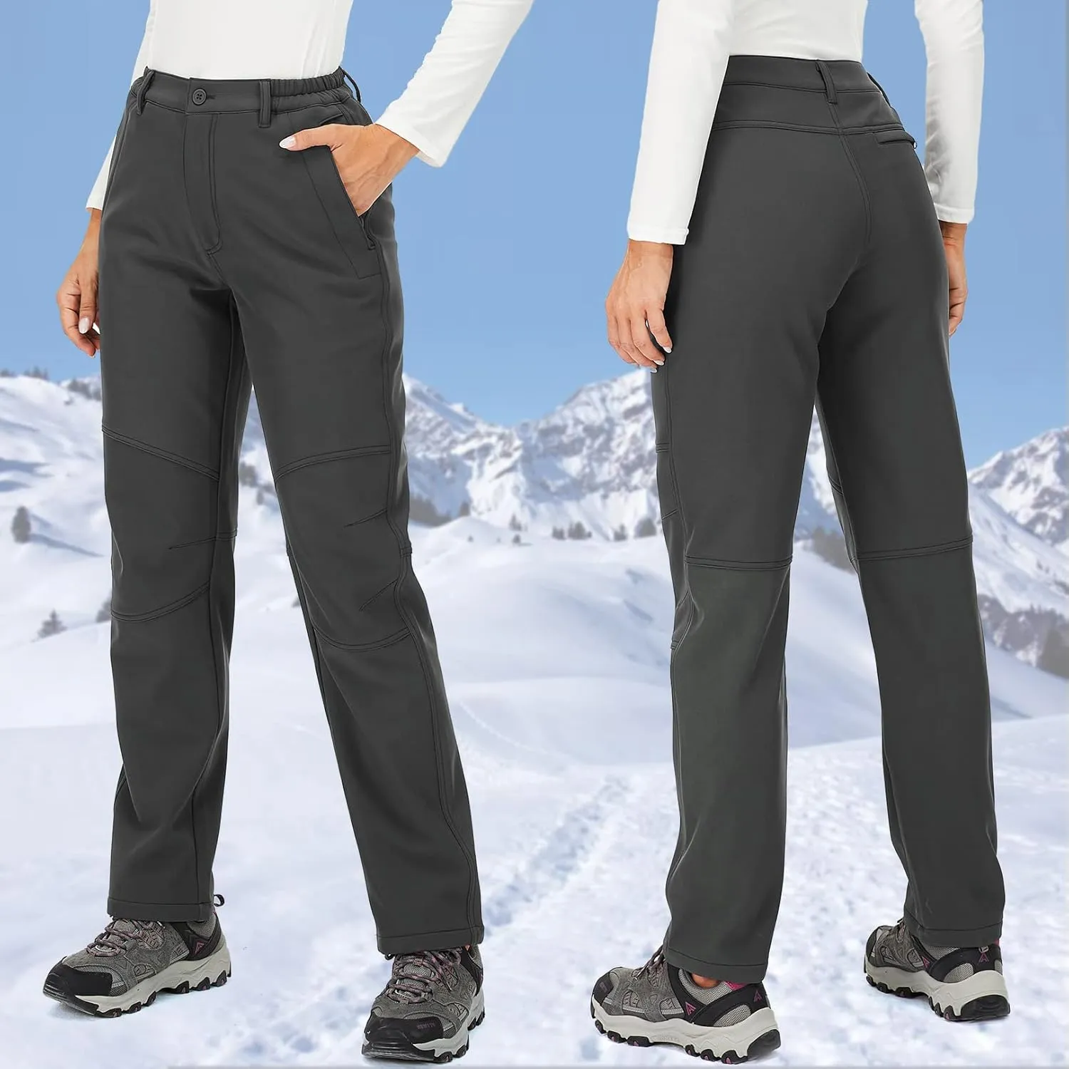 Womens Snow Pants Winter Fleece Lined Waterproof Soft Shell Insulated Outdoor Camping Travel ski Pants