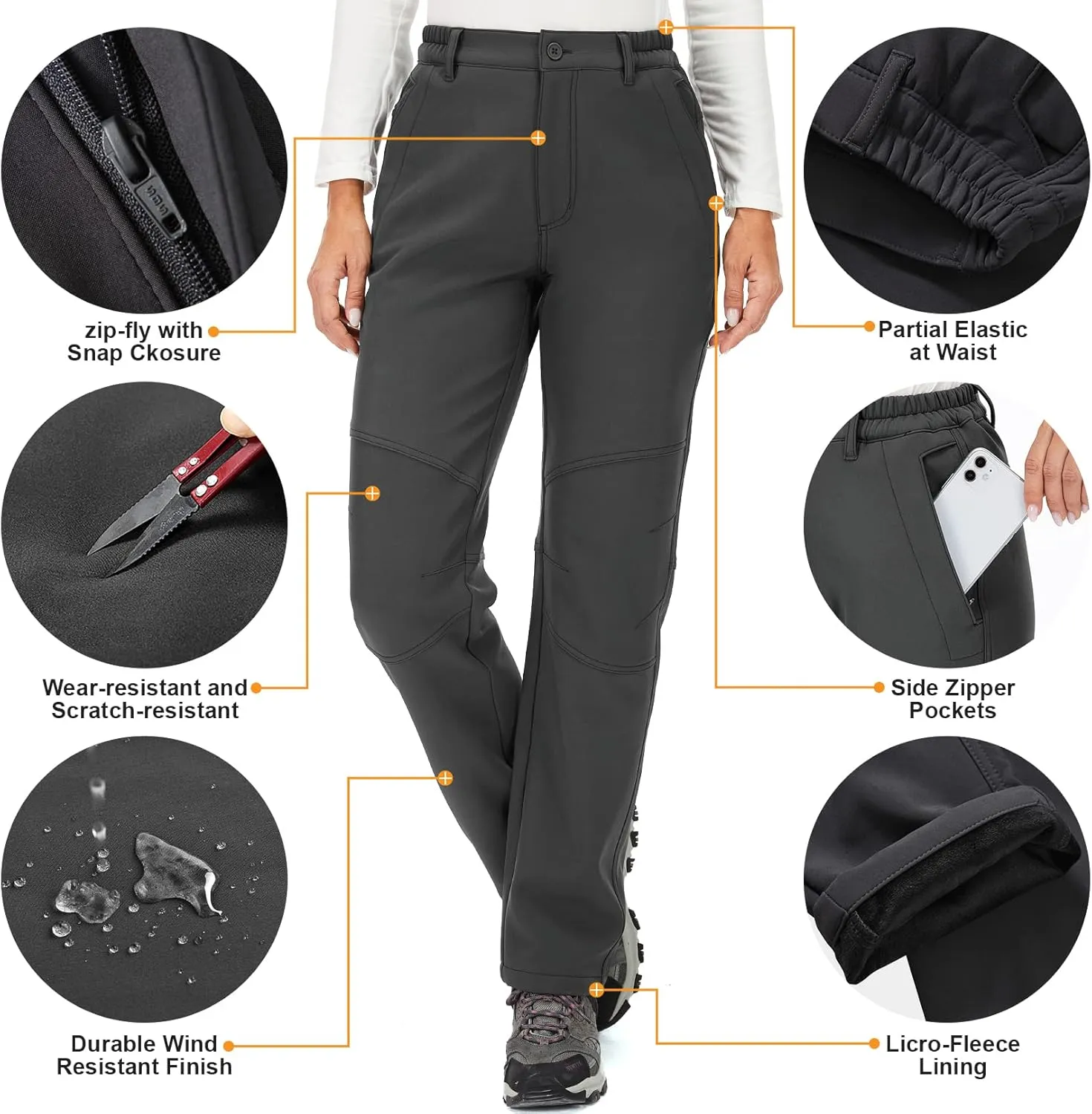 Womens Snow Pants Winter Fleece Lined Waterproof Soft Shell Insulated Outdoor Camping Travel ski Pants