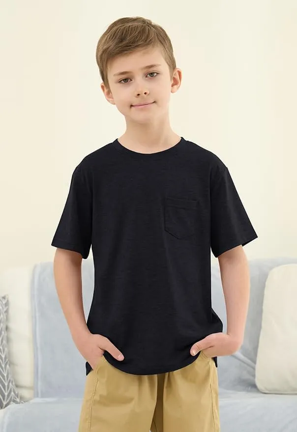 ZDC Boys Short Sleeve T Shirts Kids Summer Crewneck Tops Basic Tees with Pockets 5-14 Years