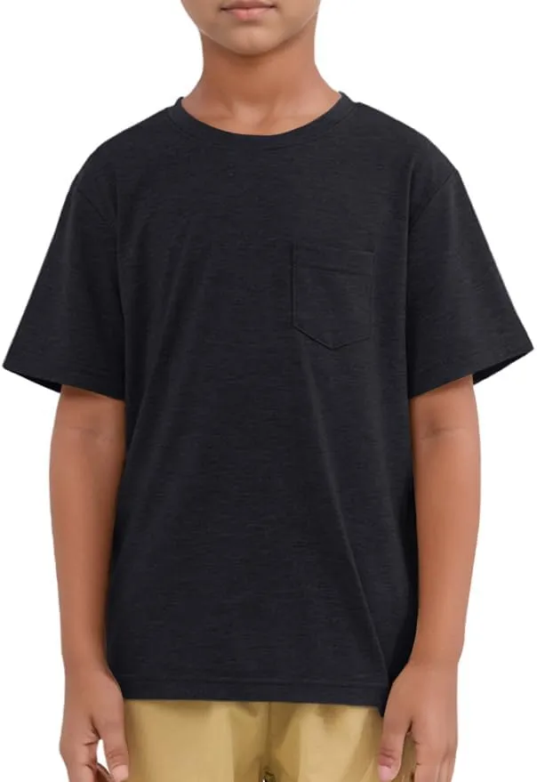 ZDC Boys Short Sleeve T Shirts Kids Summer Crewneck Tops Basic Tees with Pockets 5-14 Years