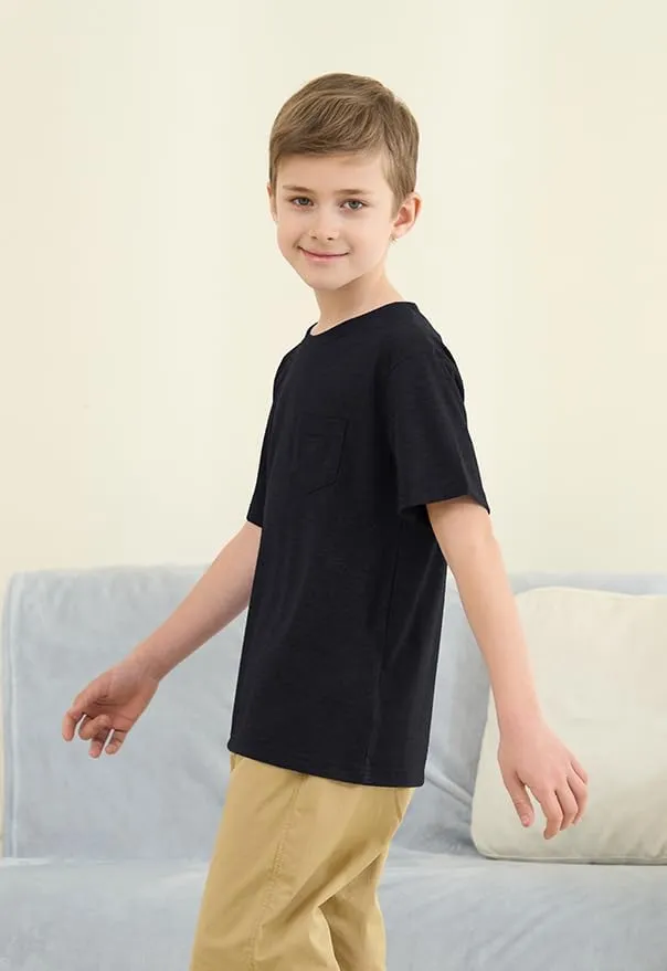 ZDC Boys Short Sleeve T Shirts Kids Summer Crewneck Tops Basic Tees with Pockets 5-14 Years