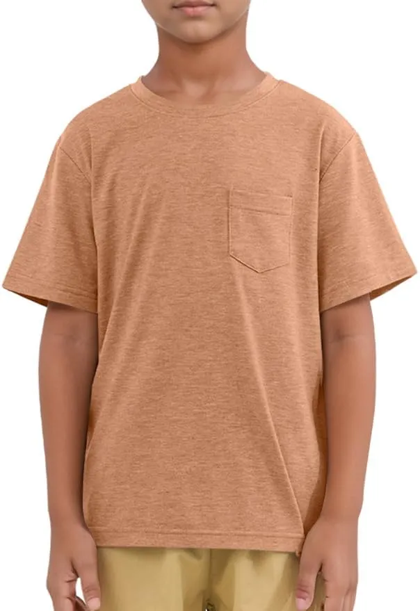 ZDC Boys Short Sleeve T Shirts Kids Summer Crewneck Tops Basic Tees with Pockets 5-14 Years