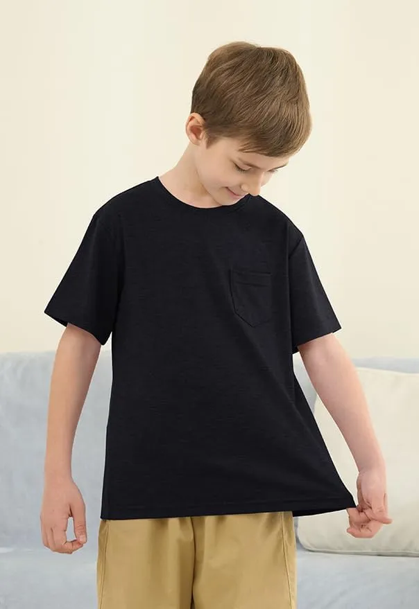 ZDC Boys Short Sleeve T Shirts Kids Summer Crewneck Tops Basic Tees with Pockets 5-14 Years