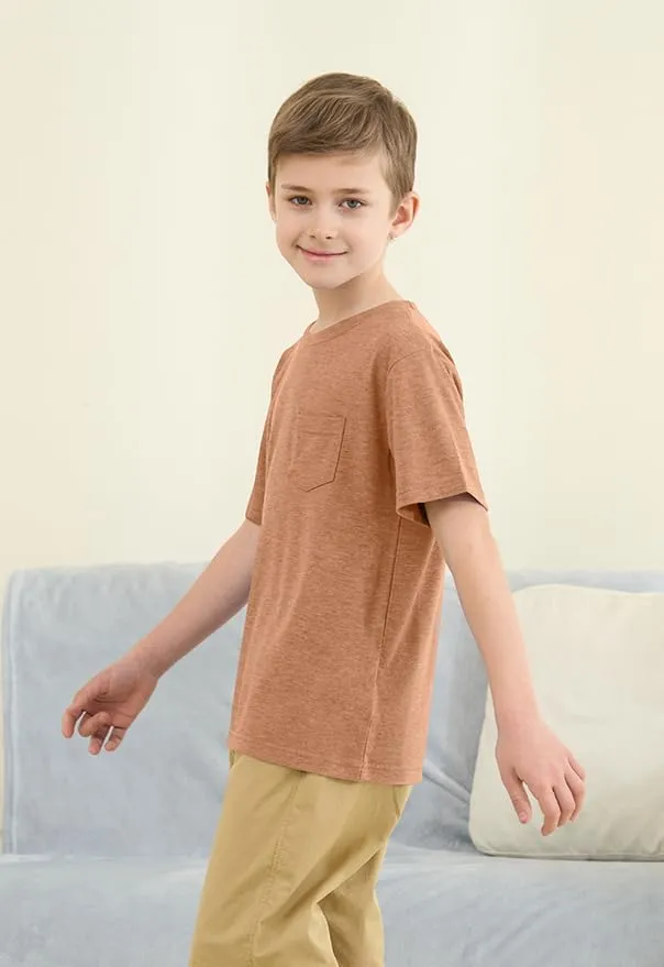 ZDC Boys Short Sleeve T Shirts Kids Summer Crewneck Tops Basic Tees with Pockets 5-14 Years