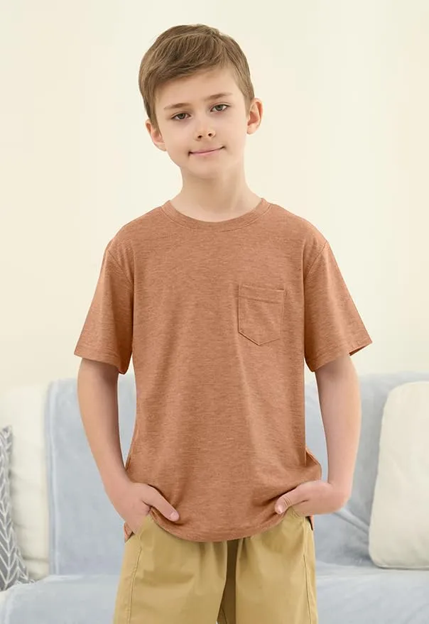 ZDC Boys Short Sleeve T Shirts Kids Summer Crewneck Tops Basic Tees with Pockets 5-14 Years