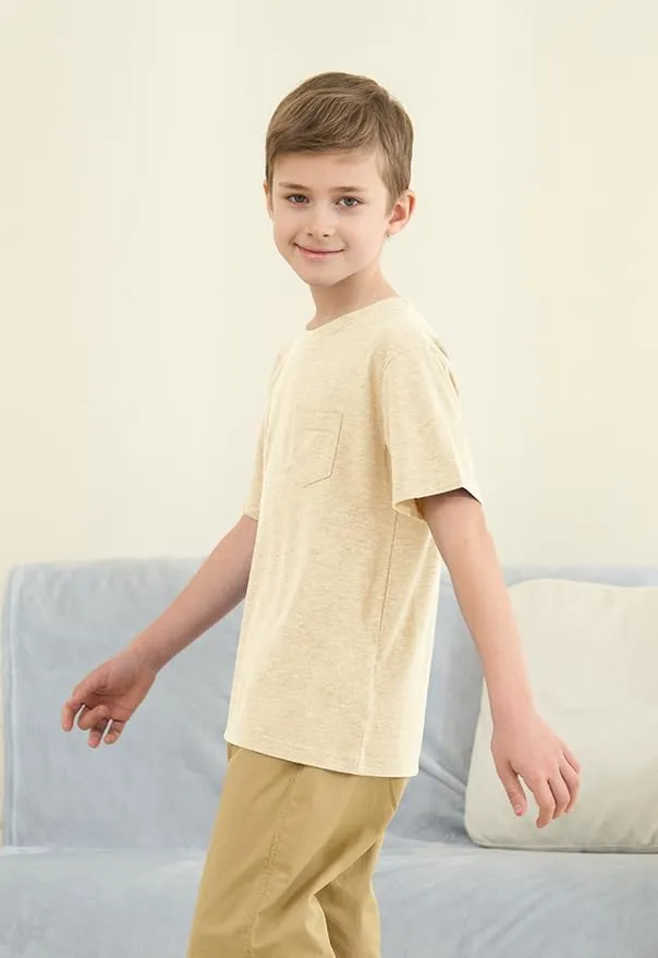 ZDC Boys Short Sleeve T Shirts Kids Summer Crewneck Tops Basic Tees with Pockets 5-14 Years