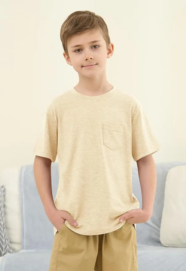 ZDC Boys Short Sleeve T Shirts Kids Summer Crewneck Tops Basic Tees with Pockets 5-14 Years