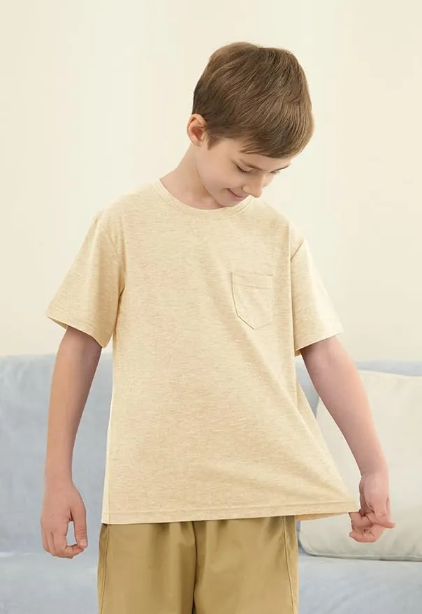 ZDC Boys Short Sleeve T Shirts Kids Summer Crewneck Tops Basic Tees with Pockets 5-14 Years