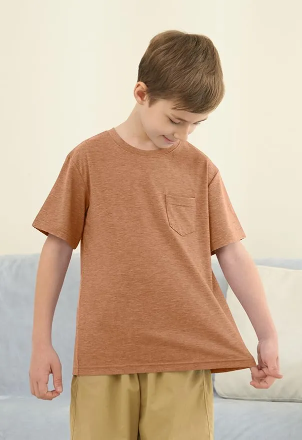 ZDC Boys Short Sleeve T Shirts Kids Summer Crewneck Tops Basic Tees with Pockets 5-14 Years